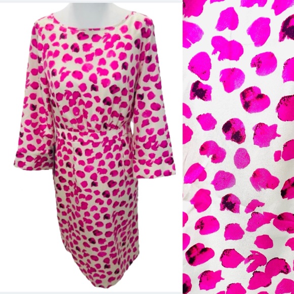 The Limited Dresses & Skirts - THE LIMITED Pink Off White Leopard Satin Sheath Dress 3/4 Sleeve Size 4